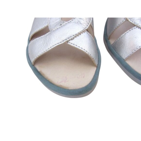 Fly London Cula Silver Leather Sandals Size 41 / US 8 w Box - Picture 2 of 8